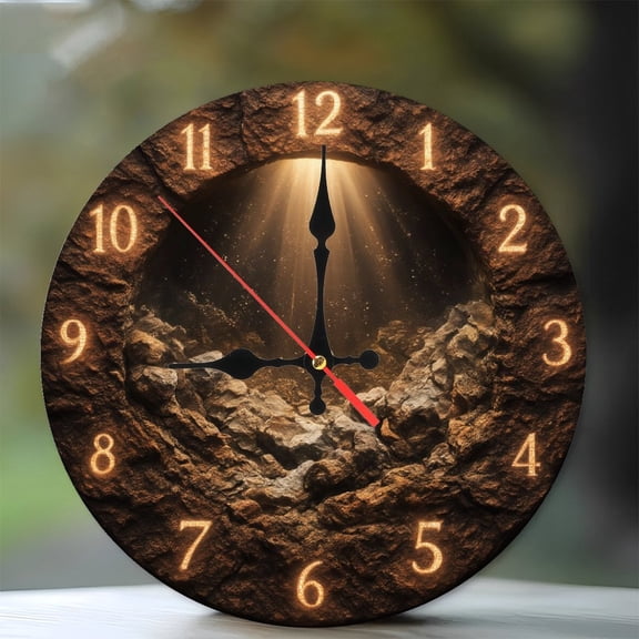 Stone Cave Clock Mysterious Timepiece Wall Decor 10-Inch Silent Wooden Wall Clock, Battery Operated (AA Batteries Not Included), Artistic Home Decor