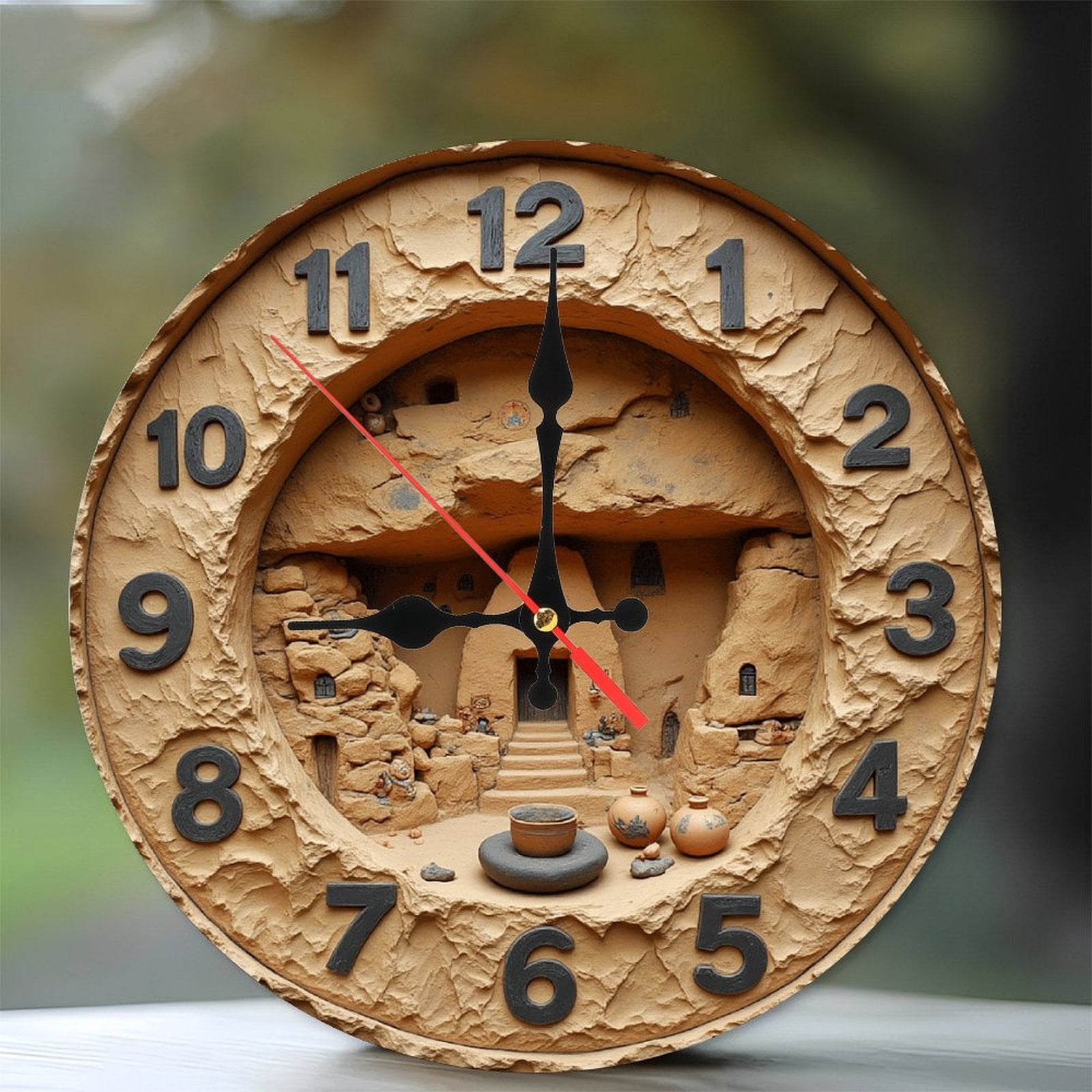 Stone Cave House Resin Clock Wall Decor 10-Inch Silent Wooden Wall ...