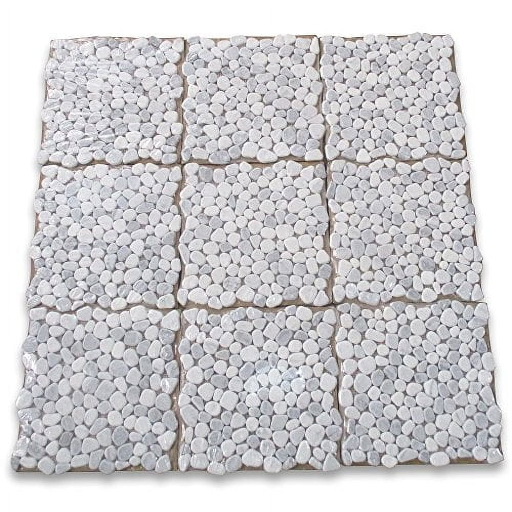 Stone Center Online Carrara Mix Bardiglio Grey Marble River Rocks Pebble Stone Mosaic Tile Tumbled Kitchen Bath Wall Floor Backsplash Shower (1 Sheet)