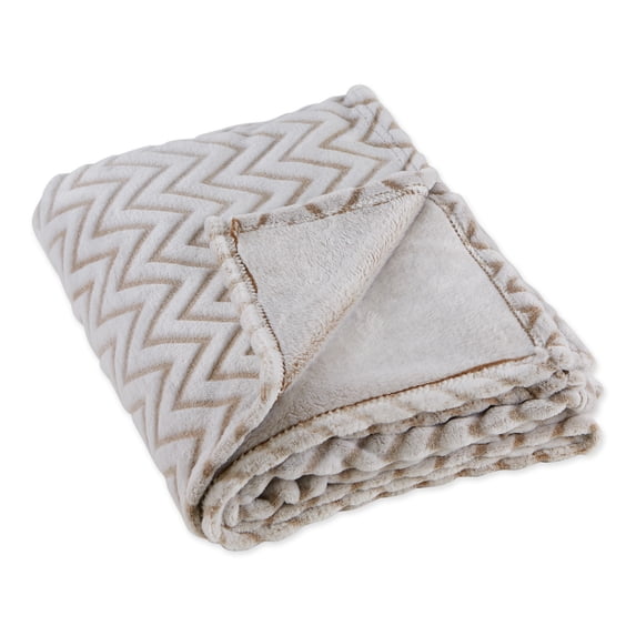 Stone Gray and White Chevron Patterned Rectangular Plush Polyester Decorative Throw 50" x 60"