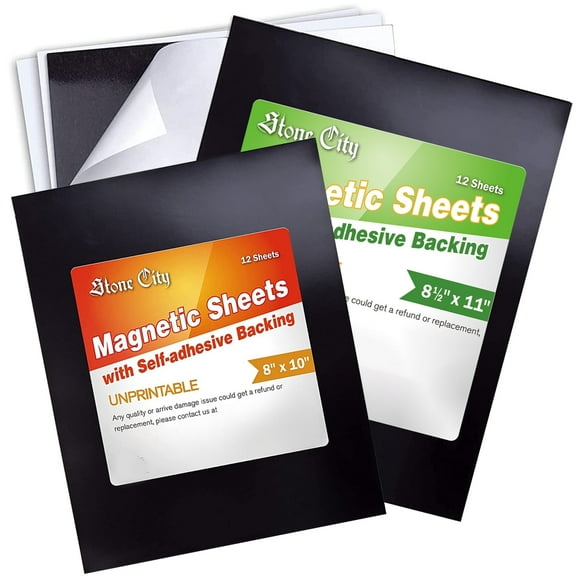 Stone City 24 Sheets Mixed Variety Sizes - Magnetic Sheets with Adhesive Backing, 8x10 8.5x11 Magnet Sheets for Refrigerator, Photos,Dies