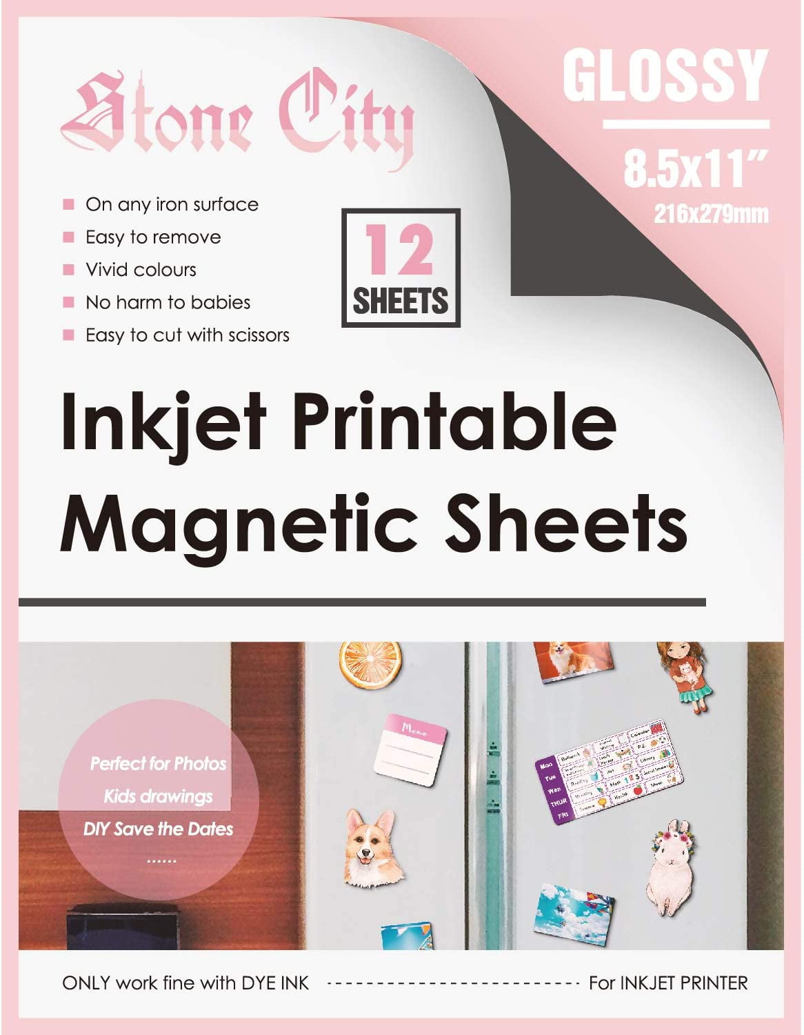Stone City Printable Magnetic Sheets Glossy Magnet Photo Paper 8.5x11 12  Sheets for Inkjet Printers, Work with Laser and Cricut, 12Mil DIY Signs,  Die-cuts, Crafts 
