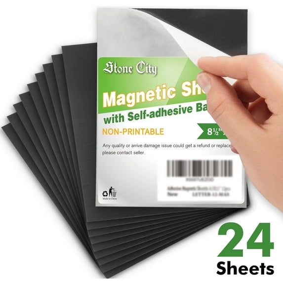 Stone City Strong Flexible Adhesive Magnetic Sheets with Adhesive Backing 8.5x11 Inch 24 Pcs 20Mil , Self-Adhesive Magnetic Sheets