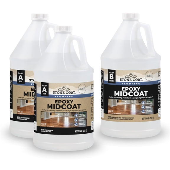 Stone Coat Countertops Flooring Epoxy Midcoat Kit 3 GallonAchieve Stunning Metallic Marble Floor, Low-Odor, 7585 Min Working Time, Compatible with Stone Coat Epoxy Color Additives