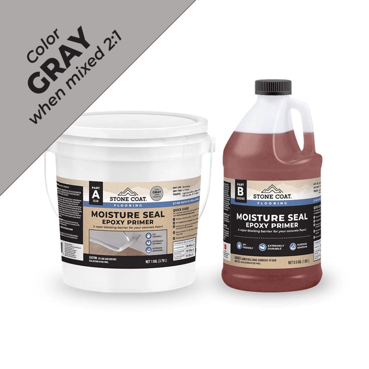 Stone Coat Countertops Moisture Seal Epoxy Primer Kit - Revitalize & Repair Concrete Floors with, Vapor Blocker, DIY Friendly, Quick Dry, For Epoxy Flake & Metallic Marble Floors (1.5 Gallon, Gray)