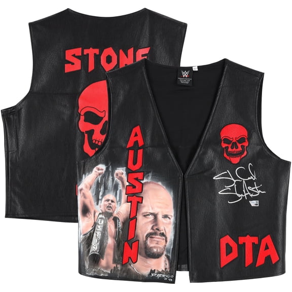 Stone Cold" Steve Austin WWE Autographed Black and Red DTA Replica Vest - Art by David Arrigo - Limited Edition of 5 - Fanatics Authentic Certified
