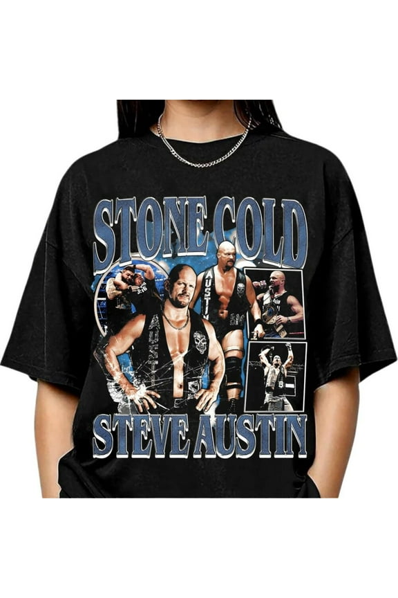 Stone Cold Steve Austin Wrestling Collage T-Shirt, Vintage Pro Wwe Fans Gift Shirt, Retro Bootleg Graphic Tee