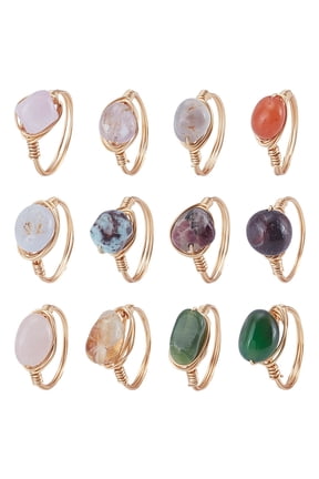 Stone Copper Wire Wrapped Finger Rings Natural Gemstone Rings Irregular Gem Ring for Women Christmas Wedding Birthday Party Gift Gold