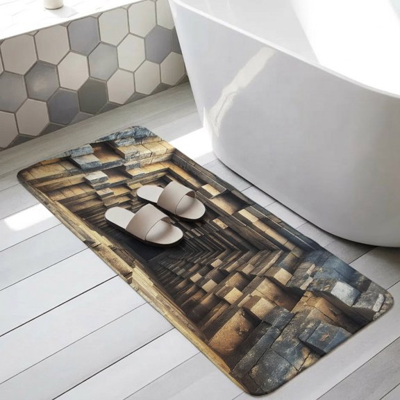 Stone Corridor Bathroom Runner Rugs Non Slip Washable Absorbent Narrow Long Bath Mat Deep Well Blocks Industrial Structured Walls Runner Rugs for Kitchen Hallway Bedroom Laundry 15.7"x47.2"