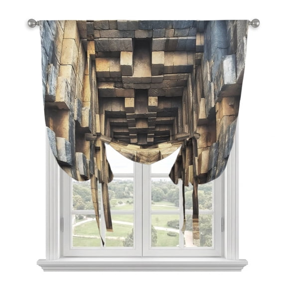 Stone Corridor Tie Up Curtains for Window, Thermal Insulated Balloon Shade Adjustable Rod Pocket Curtains Valance Panels for Kitchen Bathroom Cafe 46 x 63 Deep Well Blocks Industrial Structured Walls