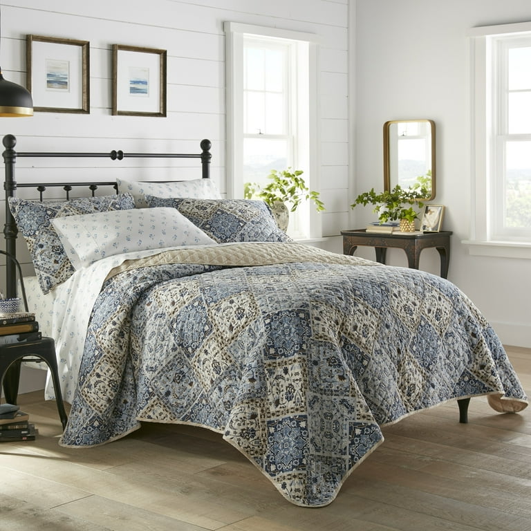 Stone Cottage Brown Blue Multi color Arell Cotton Reversible Quilts Full Queen