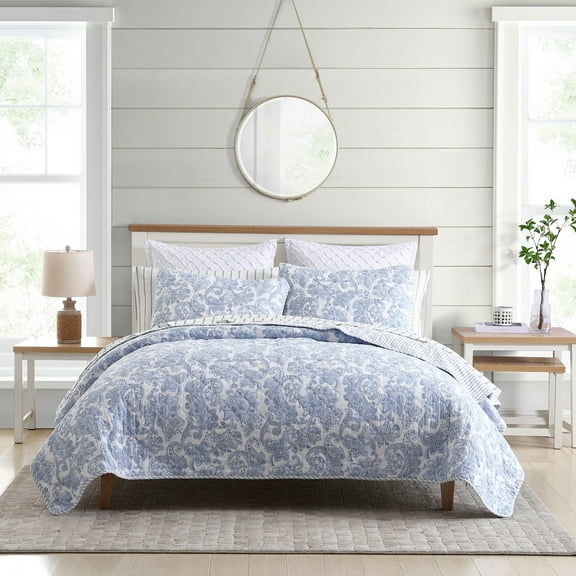 Stone Cottage Field Of Paisley Blue Cotton Twin Quilt Set