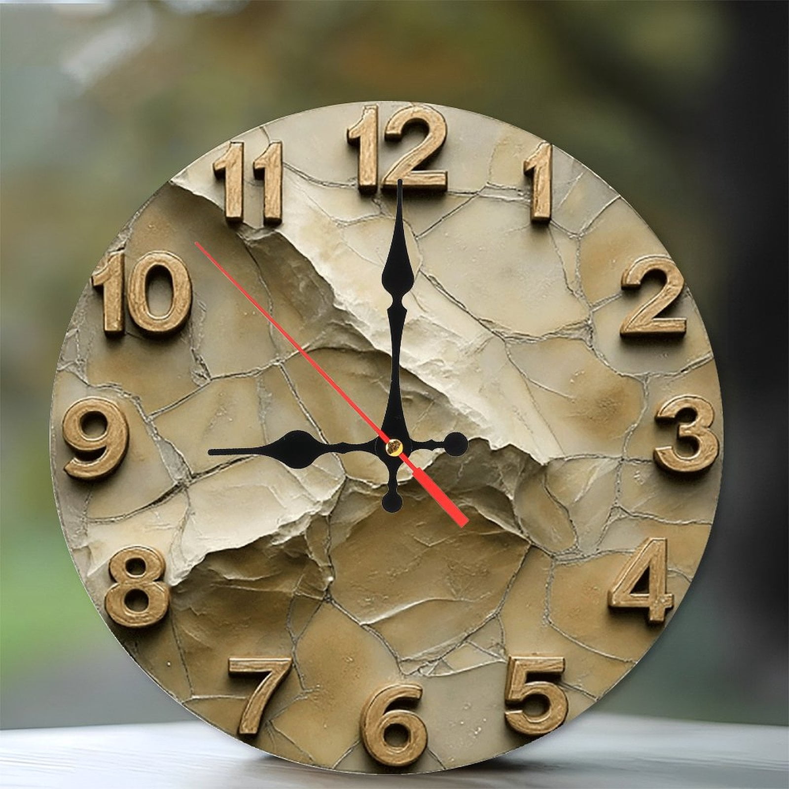 Stone Crack Wall Clock Home Decor 10-Inch Silent Wooden Wall Clock ...