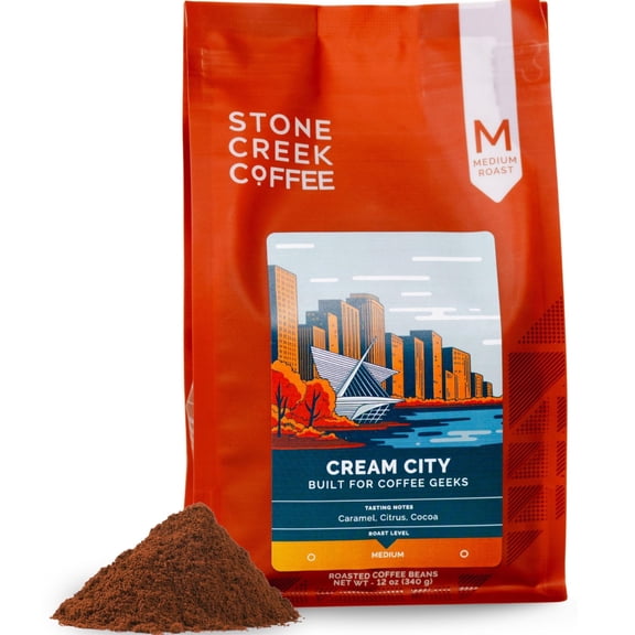 Stone Creek Coffee Medium Roast Ground Coffee  12 Ounce (Pack of 1)  Specialty Smooth and Sweet Fresh Roasted Coffee Beans with Fruity/Chocolate Tasting Notes, Cream City