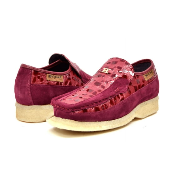 Stone Crocodile Leather and Suede Black Slip On Shoes