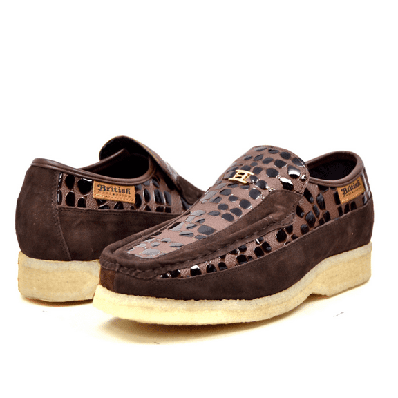 Stone Crocodile Leather and Suede Black Slip On Shoes