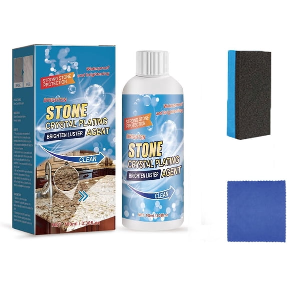 Stone Crystal Plating Agent,Marble Stone Polishing and Coating Agent, Stone Stain Remover, Stone Nano Crystal-Plating Agent for Kitchen, Patio, Backyard Marble Cleaner and Polish(1 PCS+Sponge+Towel)