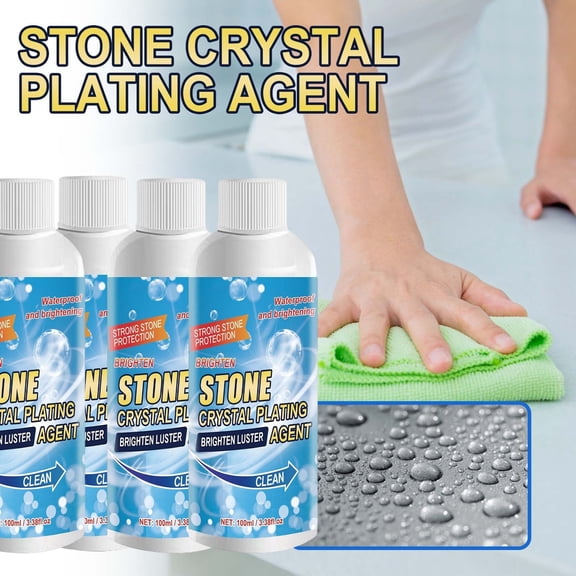 Stone Crystal Plating for Quartz, Granite, Marble - 2 Pack 100ml Countertop Cleaner, Sealer & Polisher - Scratch , Stain Removal, Waterproof Protection for Natural Stone Surfaces