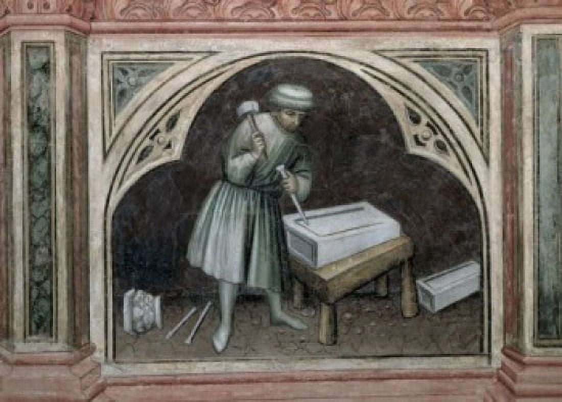 Stone Cutter - The Working World Artist Unknown Fresco Palazzo della Ragione Padua Canvas Art - (18 x 24)