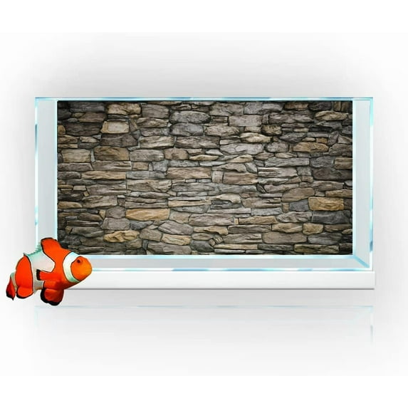 Stone Decor Aquarium Background, Nature Stone Fish Tank Background, Natural Rocky Glass Terrarium Background with 10 EVA Double-Sided Tape, 48X24IN