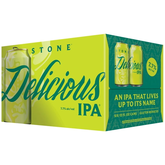 Stone Delicious IPA Craft India Pale Ale Beer, 12 fl oz, 6 Pack Cans, 7.7% ABV
