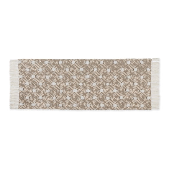 Stone Diamond Printed Off-White Hand-Loomed Shag Rug Runner 2Ft 3Inx6Ft