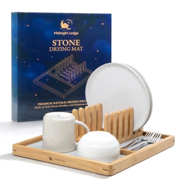 Stone Dish Drying Mat for Kitchen Counter with Built-in Dish Rack 13.9 x 12 Quick Dry Diatomaceous Stone Premium Water Absorbing Kitchen Drying Mat Space-Saving Plate Holder