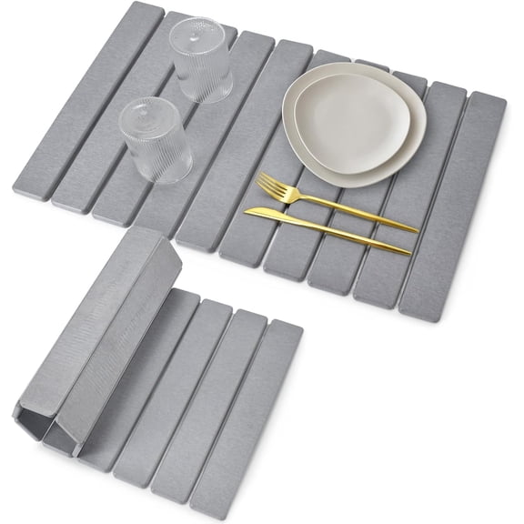 Stone Dish Drying Mat for Kitchen Counter – Collapsible 24"(L)×16 (W) Super Absorbent Diatomaceous Earth Dish Drying Mat, Grey Kitchen Counter Mats for Dishes ,Bottles, Cups, Match Any Countertop