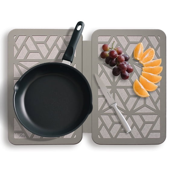 Stone Dish Drying Mat – Quick-Drying, Super-Absorbent Foldable Kitchen Pad with Silicone Webbing for Dish Protection, Fast Drying, Light Grey