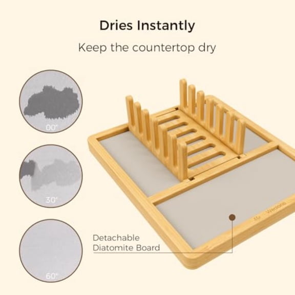 Stone Dish Drying Mat with Dish Rack | Absorbent Diatomaceous Earth, Stylish, Fast Drying for Dishes and Cups, Patented