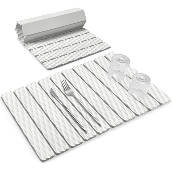 Stone Dish Drying Mats for Kitchen Counter, 24"(L)×16"(W), Fast Drying Collapsible Dish Drying Mat, Eco-Friendly Absorbent Diatomaceous Earth Mats for Match Any Countertop, Wave - Pattern