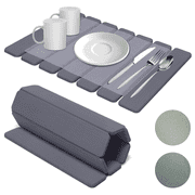 Stone Drying Mat for Kitchen Counter, Large Dark Gray Foldable Diatomaceous Earth Dish Drying Mat, Quick-Dry Absorbent Bath & Countertop Mat for Dishes Bottles Cups