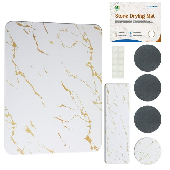 Stone Drying Mat for Kitchen - Quick Drying Stone Mat for Kitchen Counter, Perfect for Drying Cups And Dishes (16x12 Inch, GOLD)