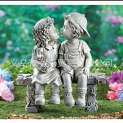 Stone Effect Kissing Kids Garden Statue Outdoor Decor Boy Girl Ornament Bench