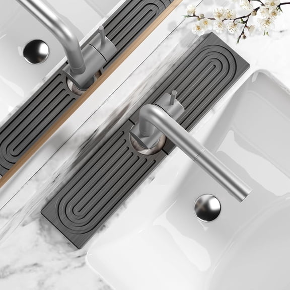 Stone Faucet Mat for Kitchen Sink - Quick Dry Diatomite Sink Splash Guard, Prevents Moisture Buildup & Water Stains, Water Absorbing Stone Tray for Bathroom Countertop (White, 20" x 4")