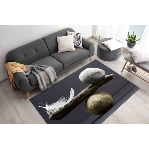 Stone and Feather Rug, Balance of Stone and Feather Rug, Balance Rugs, Front Door Rugs, Modern Rugs, Corridor Rugs, Office Rugs, Lawyer Rug, 3.3'x6.5' - 100x200 cm