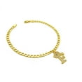 thumbnail image 1 of Stone Filled Crown Initial Letter Piece 4mm 10" Flat Cuban Chain Ankle Bracelet Anklet, 1 of 3