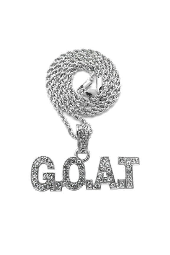 Stone Filled G.O.A.T Pendant 2mm 18",20",24" Rope Chain Necklace