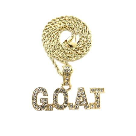 Stone Filled G.O.A.T Pendant 2mm 18",20",24" Rope Chain Necklace