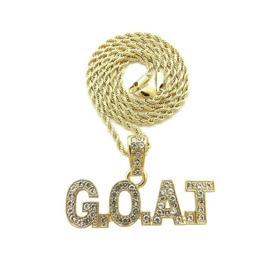 Stone Filled G.O.A.T Pendant 2mm 18",20",24" Rope Chain Necklace