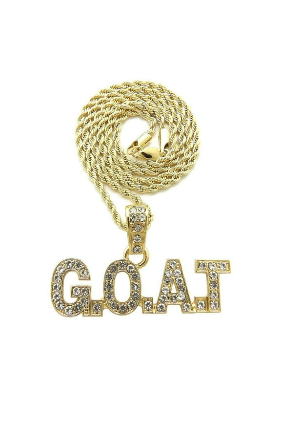 Stone Filled G.O.A.T Pendant 2mm 18",20",24" Rope Chain Necklace