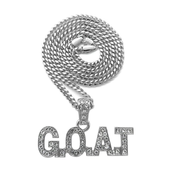 Stone Filled G.O.A.T Pendant 3mm 18",20",24" Cuban Chain Necklace