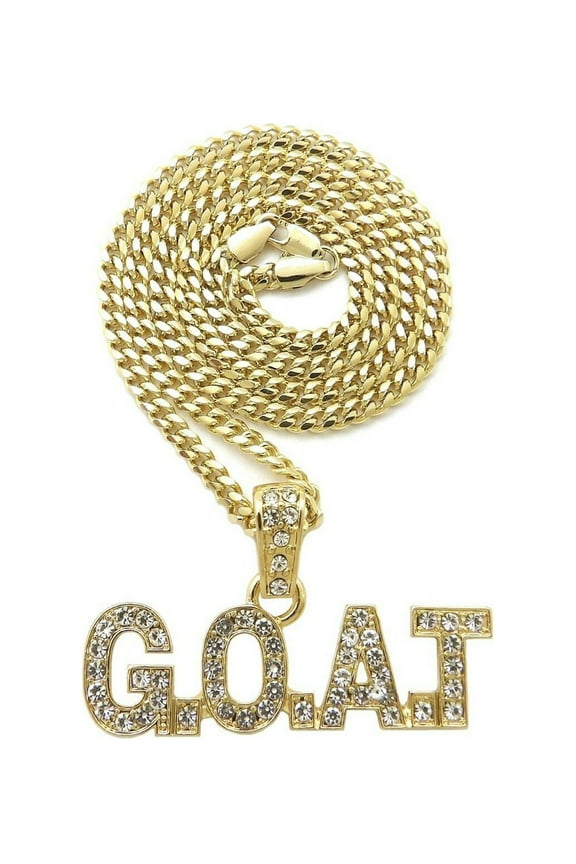 Stone Filled G.O.A.T Pendant 3mm 18",20",24" Cuban Chain Necklace