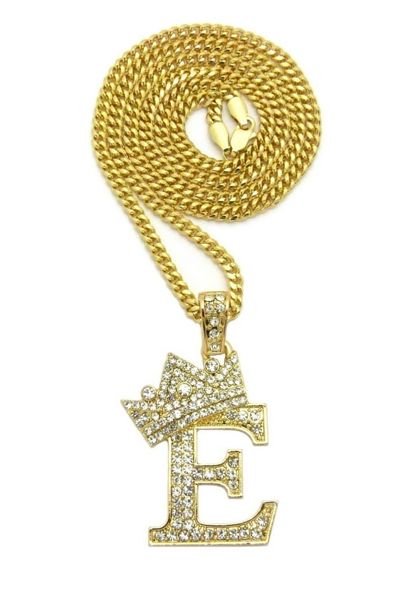 Stone Filled Initial Letter E Pendant 3mm 24" Cuban Chain Hip Hop Fashion Necklace