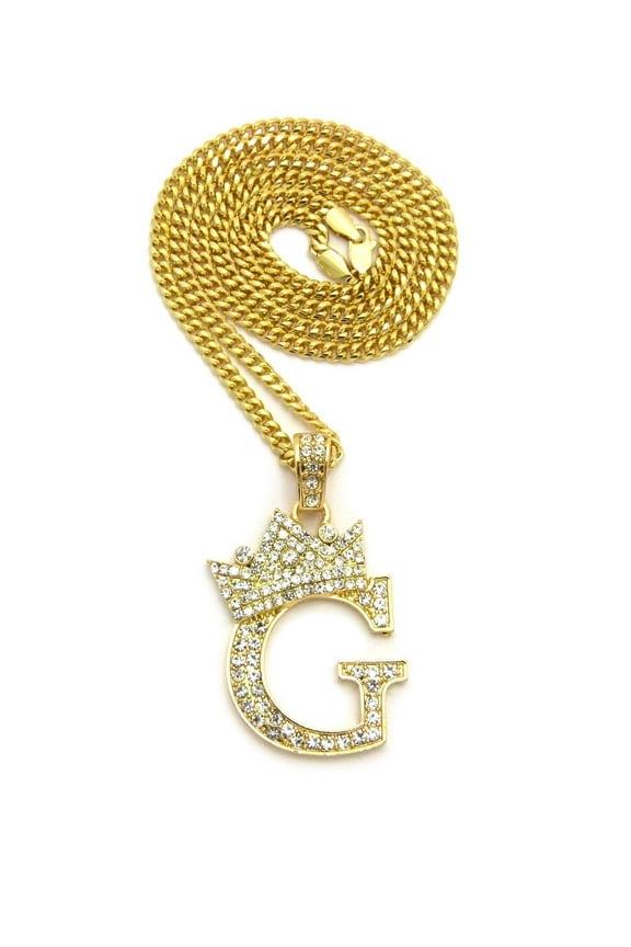 Stone Filled Initial Letter G Pendant 3mm 24" Cuban Chain Hip Hop Fashion Necklace