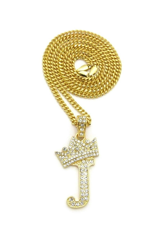 Stone Filled Initial Letter J Pendant 3mm 24" Cuban Chain Hip Hop Fashion Necklace