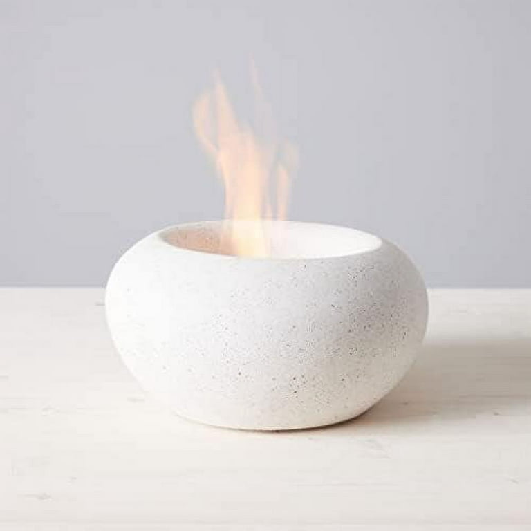 Stone Fire Bowl Table Top | Portable Concrete Fire for Indoor and Outdoor |  Use Gel , Bioethanol or Isopropyl Alcohol l No Included | StoneCast White