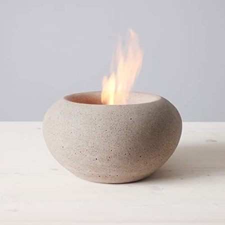 Stone Fire Bowl Table Top | Portable Concrete Fire Pit For Indoor And Outdoor | 1 Gel Fuel Can | Clean Burning And Smoke-Free | Protective Cork Base | Stonecast Sand Finish
