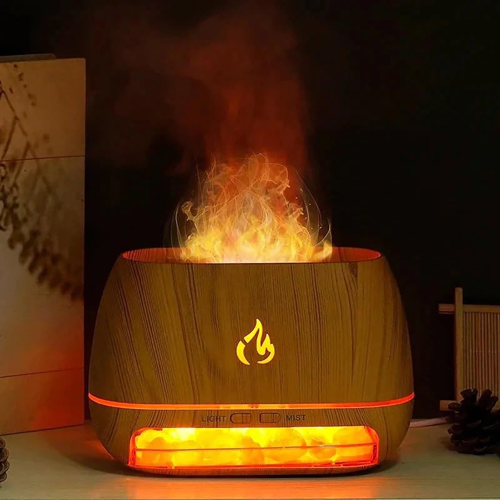 Stone Flame Atomization Humidifier 200ml Small Portable Wood Grain