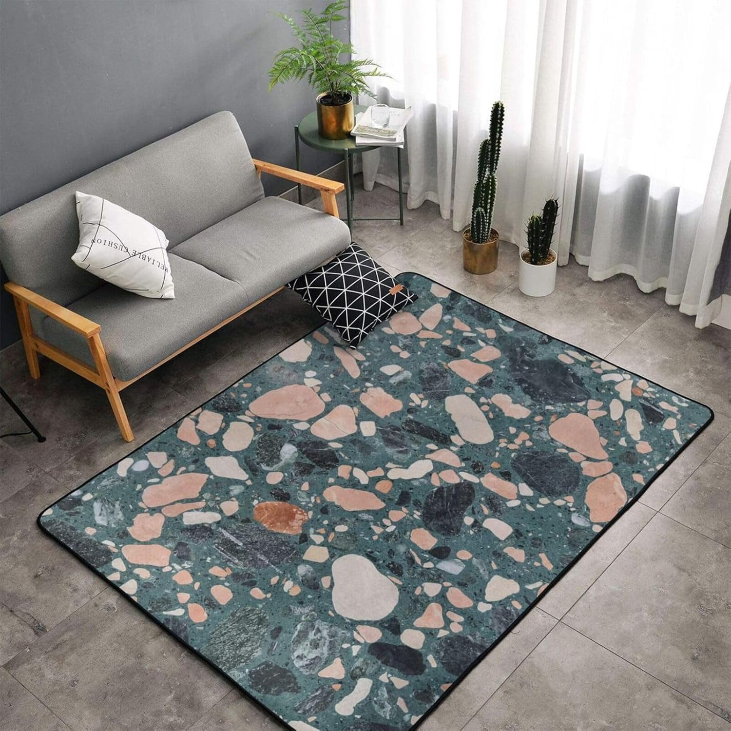 Stone Floor Texture Area Rug Non-Slip Soft Microfiber Washable Inside ...